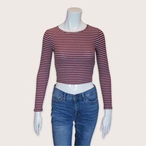 HOLLISTER | Women’s Ribbed Striped Long Sleeve Top Semi-Cropped Red White XS‌‌‌‌
